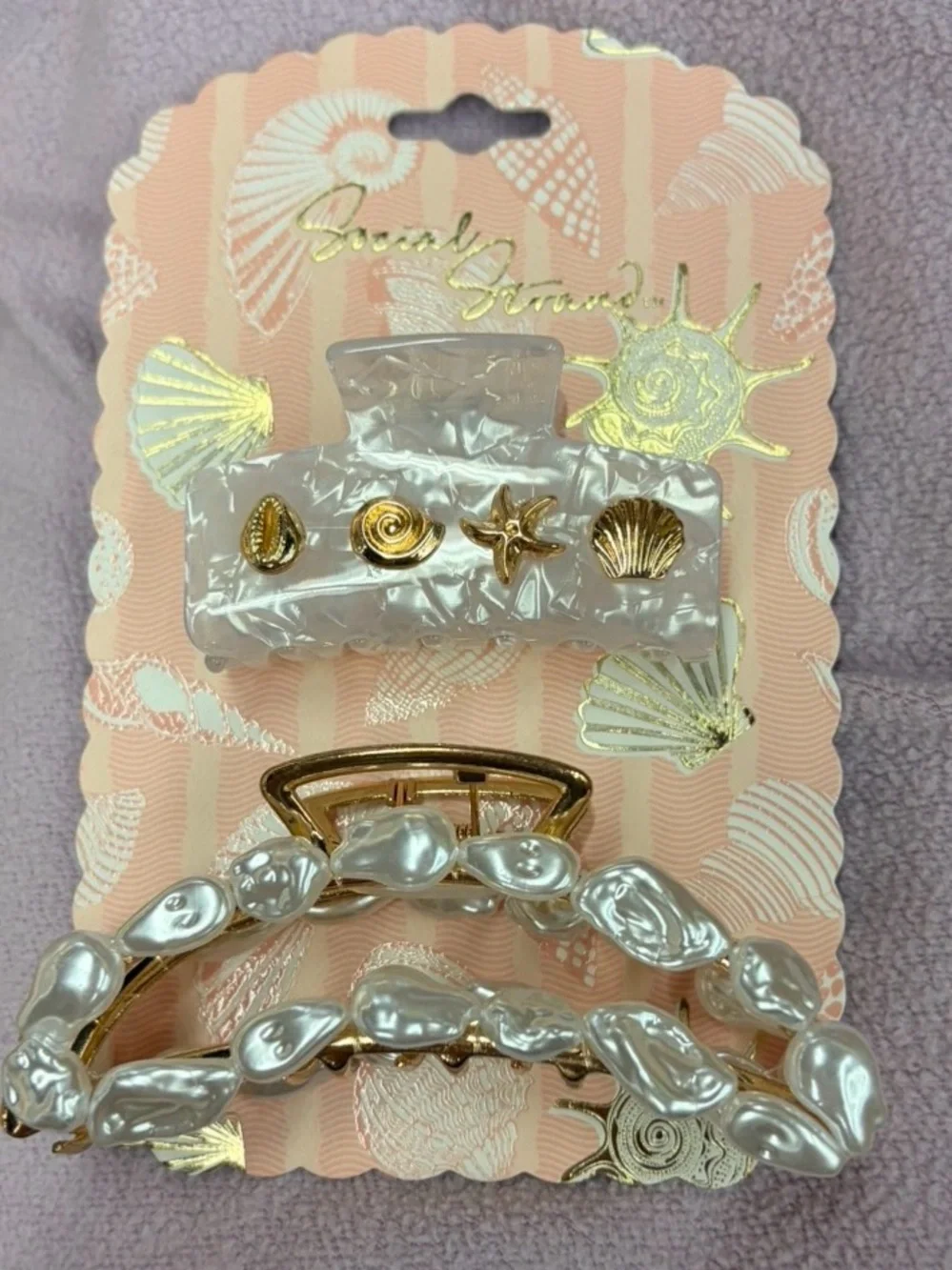 NWT ⚜️🐚⚜️ Social Strand Nautical Pearls Hair Claw Clips Set of 2